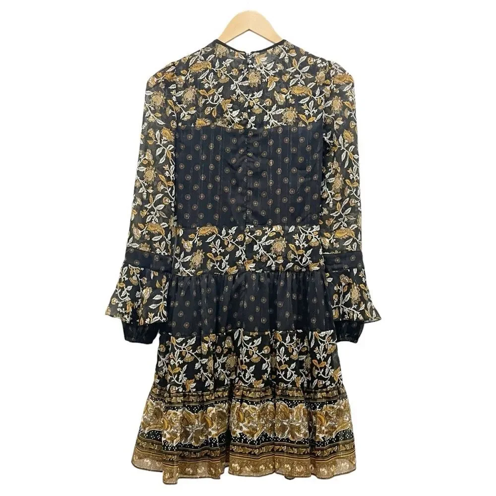 Michael Kors Mixed Botanical Print Georgette Dress Boho Flowy Women’s Size XXS
